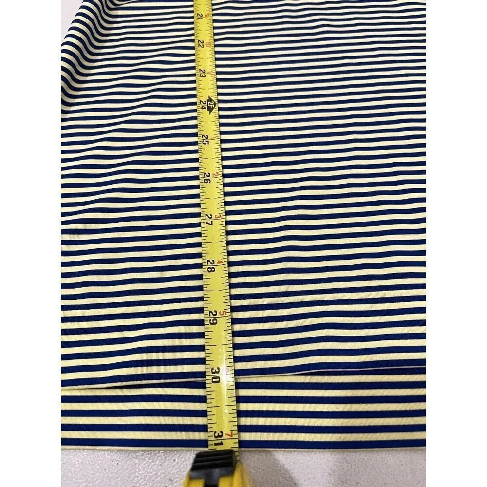 Foot Joy Golf Shirt Men XL Yellow And Blue Striped Short Sleeve 3 Button Collar